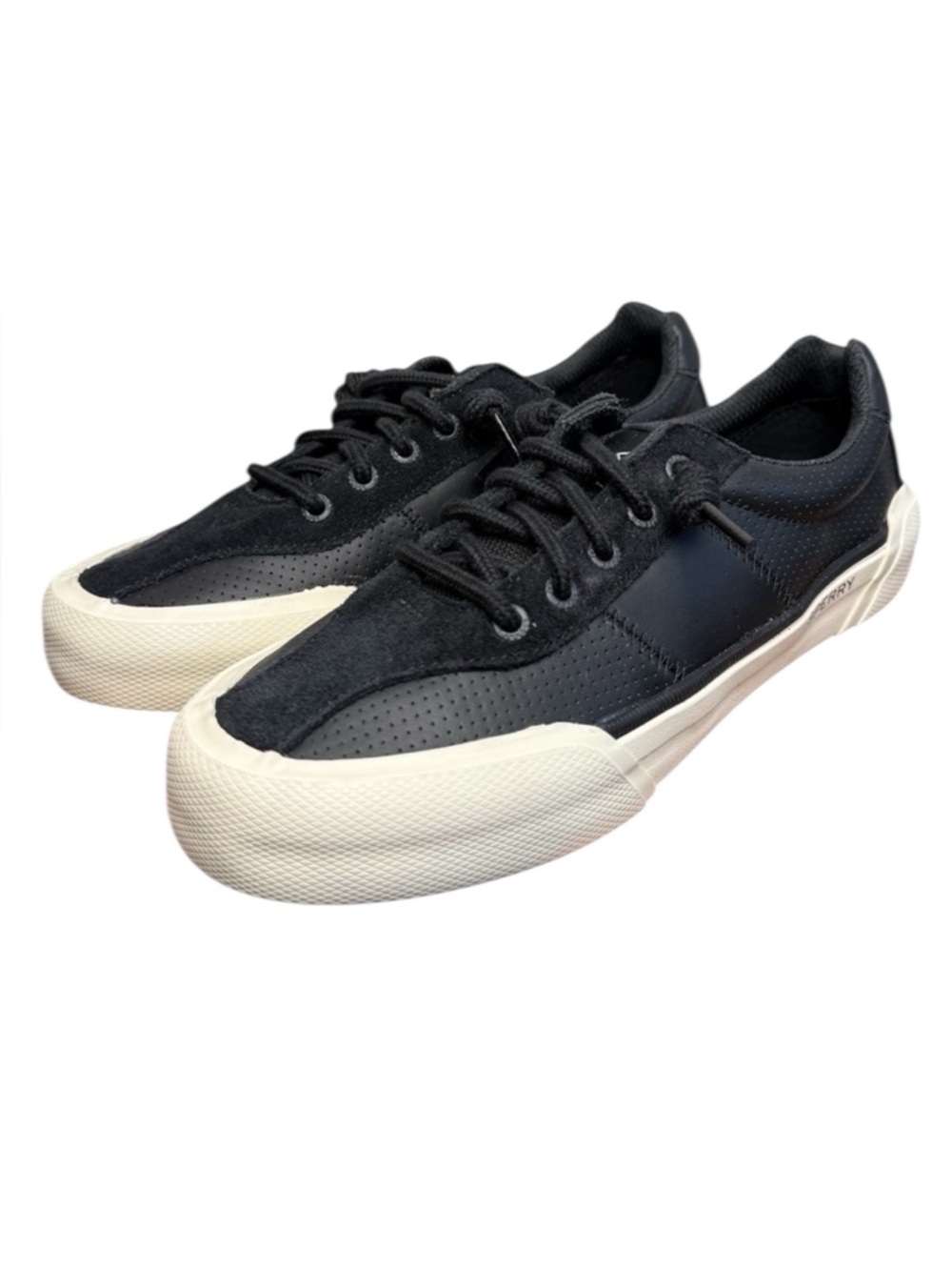Sperry Soletide Racy Women’s Black Leather & White Outsole Sneakers Size 6.5